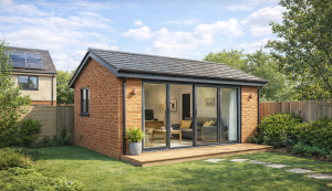 modern detached granny annexe in UK garden residential property