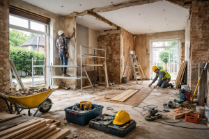 home renovation project in the UK showing construction work and interior transformation