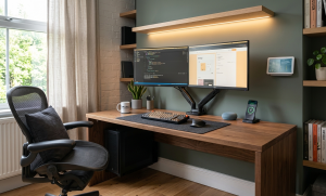 “Tech-integrated and future-proof home office design by Muse Architects UK, with smart lighting and hidden cabling”