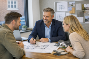 client meeting architect consultation discussing house design plans UK