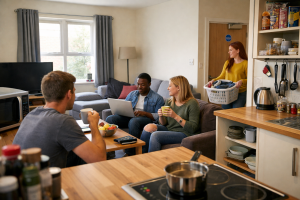 house in multiple occupation UK shared kitchen and living space with tenants