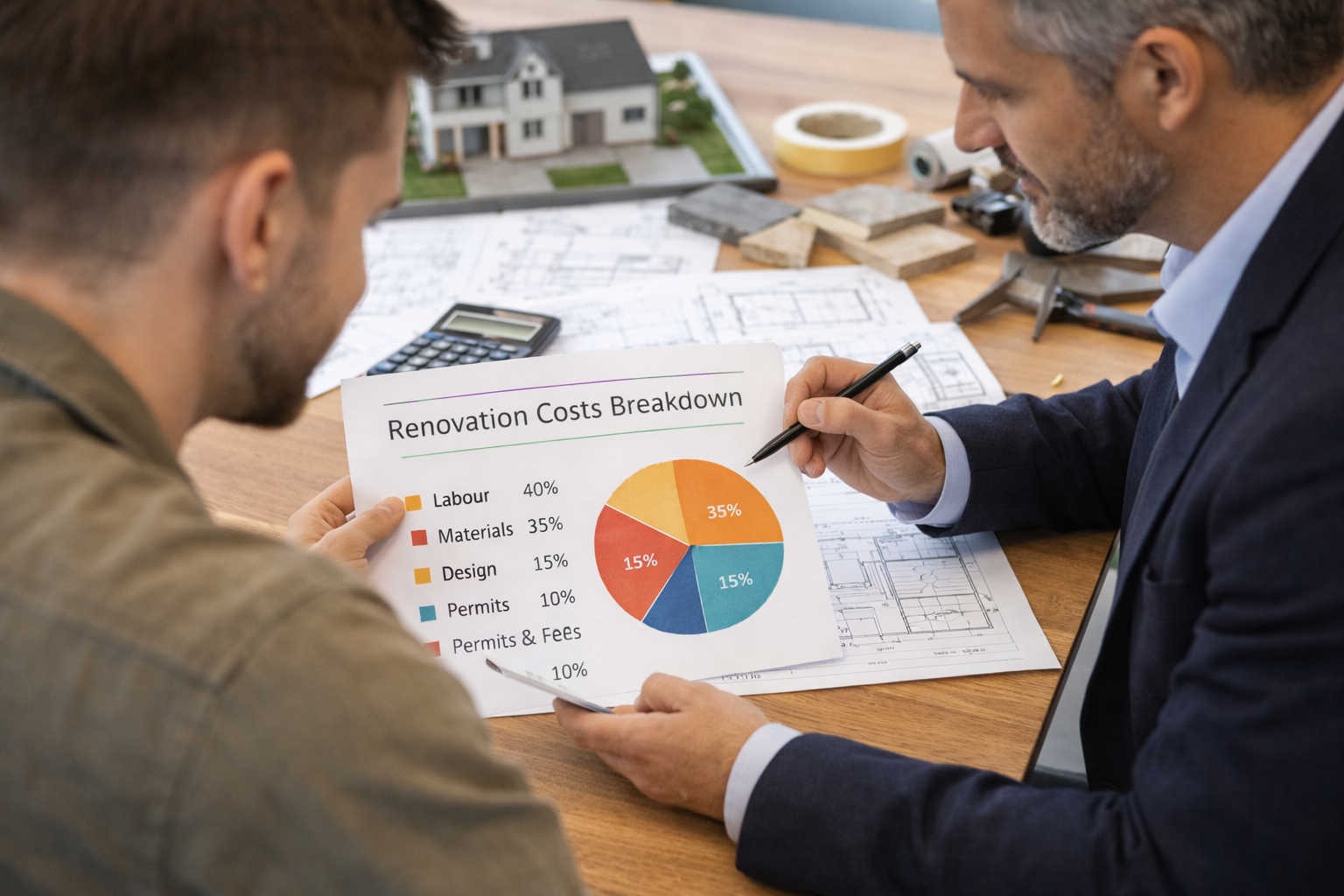 ALT Text: renovation costs breakdown UK showing materials labour and planning expenses 