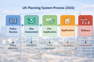 UK planning system process stages from policy to construction