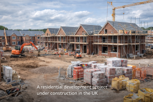 UK residential construction site showing housing development project in progress