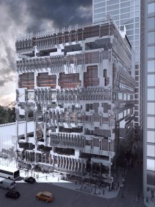 Architect planning a mixed-use building layout with commercial ground floor and residential upper levels.