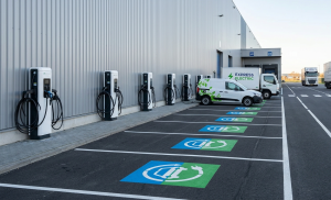 EV charging stations installed in warehouse parking bays without affecting vehicle circulation