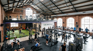 Fully equipped gym inside a converted warehouse