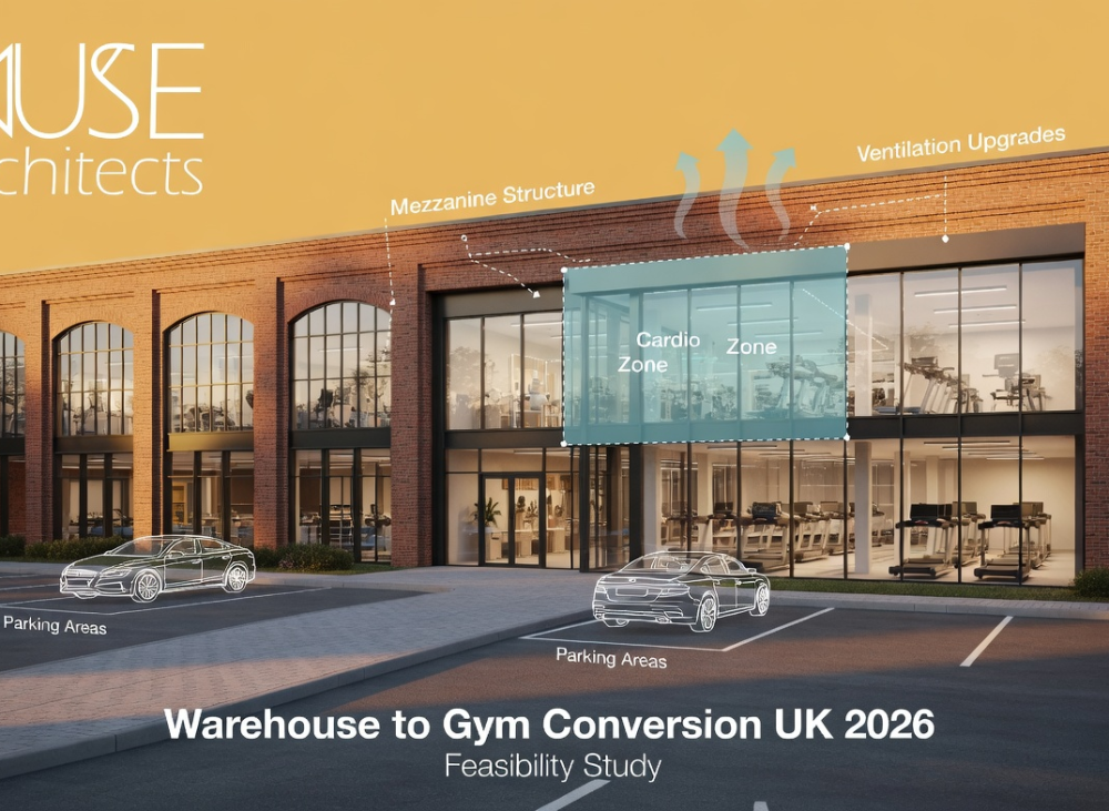 Warehouse being converted into a modern gym facility showing adaptive reuse potential.