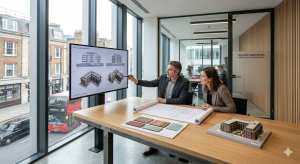 Architect consulting client on building conversion