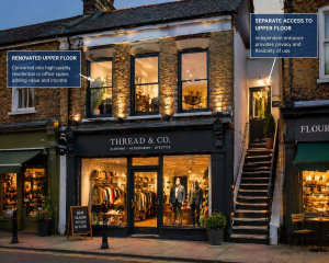 Renovated upper floor above shop converted into usable residential or office space