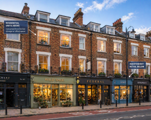 Upper floors above shop converted into residential units in UK mixed-use building