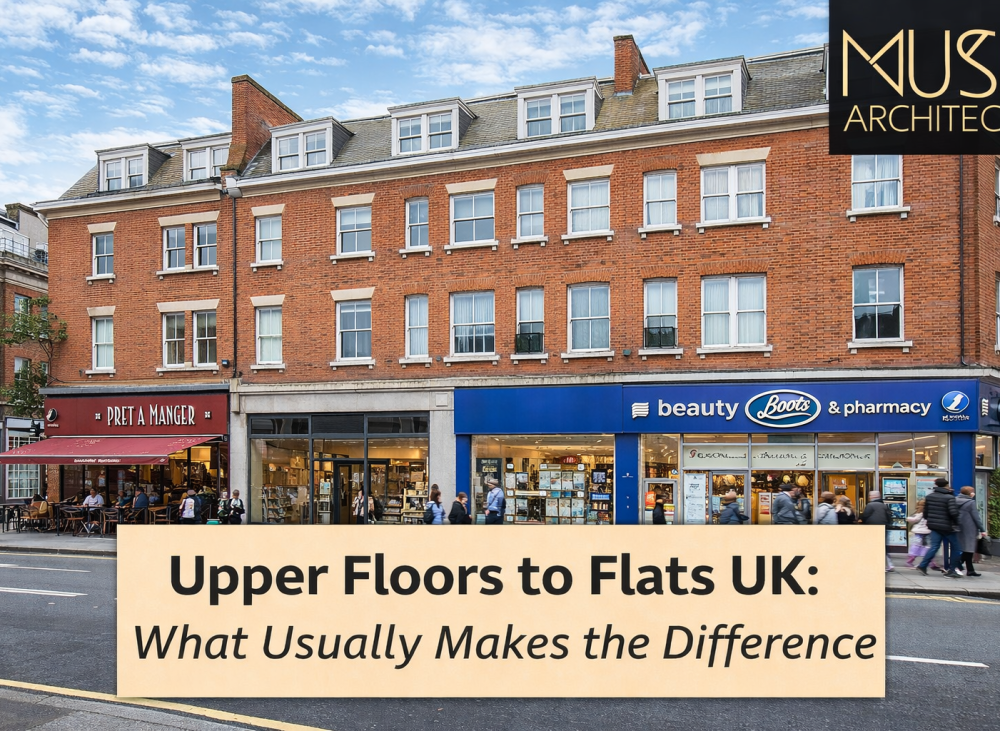 UK high street building with retail at ground level and flats above showing mixed-use potential