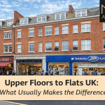 UK high street building with retail at ground level and flats above showing mixed-use potential