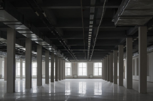 Large empty interior of former bank or showroom showing deep floor plan and oversized space challenges