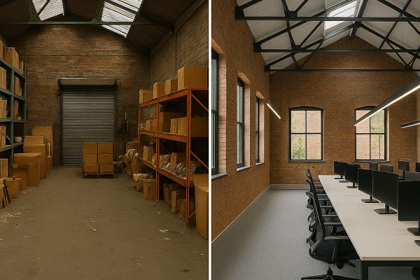 Muse Architects commercial industrial Main office GF Before and After